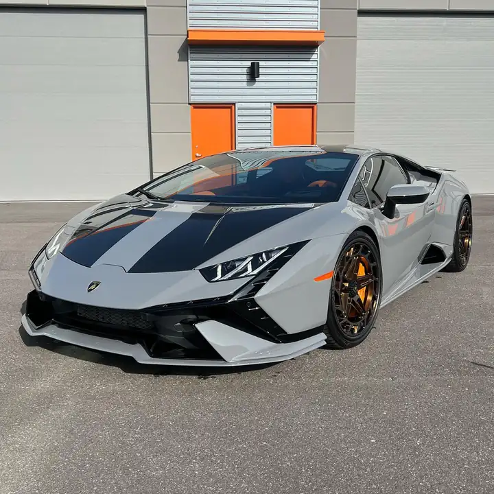 A grey Lamborghini Huracán finished by Brick's